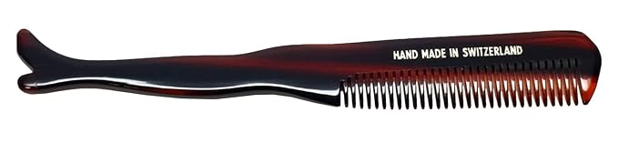 #1619 Handmade Wide Tooth Mustache Comb - Small Tortoise Havana Acetate, Coarse Hair Pocket Sized Grooming Tool, Tangle Free Straightener for Beard Growth and Styling, Wet or Dry Use