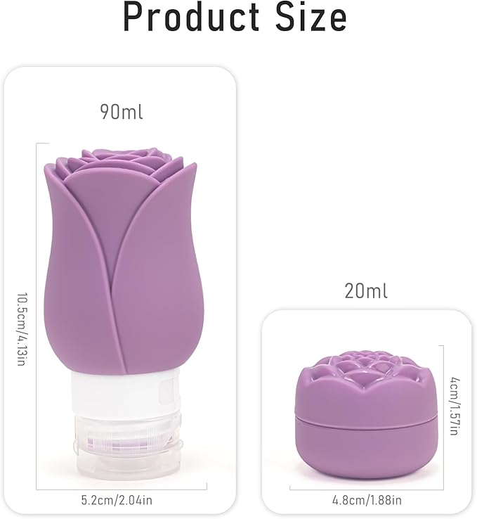 Travel Bottles for Toiletries 2 Pack, Leak Proof TSA Approved 3oz Travel Containers for Toiletries, Mini Travel Container Cream Jar, Refillable Travel Essential for Shampoo Lotion Body Wash Purple