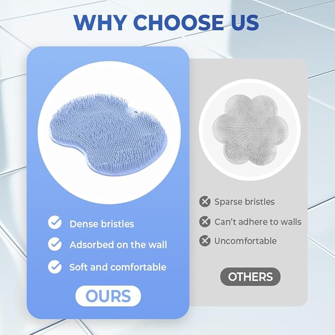 Shower Foot Scrubber Mat with Non-Slip Suction Cups, Foot Back Cleaning Pad Back Washer Exfoliating Bath Wash Pad, Non Slip Bathtub and Shower Mat with Suction Cups and Drain Holes