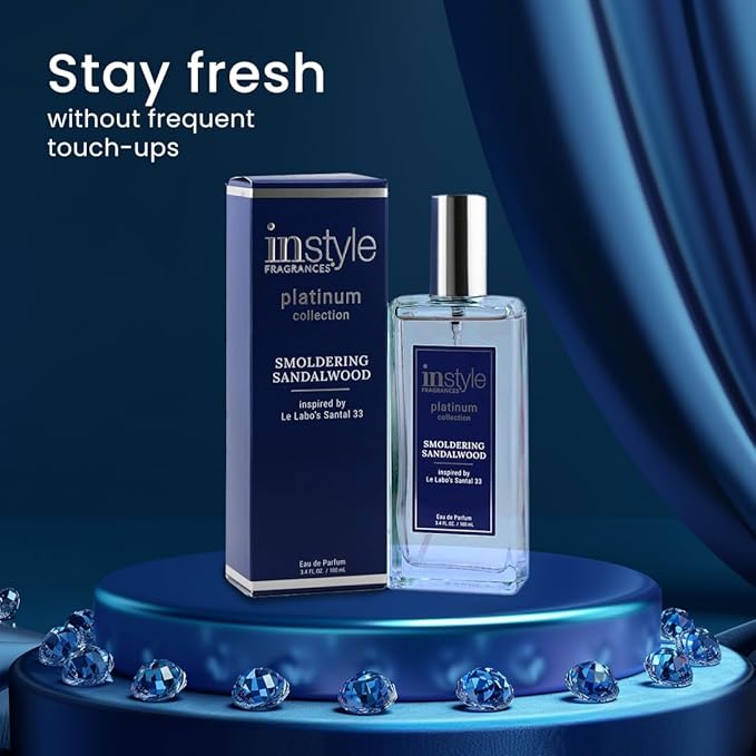 Instyle Fragrances, Platinum Collection, Smoldering Sandalwood, Inspired by Le Labo’s Santal 33, Unisex Eau de Parfum, CLEAN, Vegan, Paraben-Free, Never Tested on Animals, 3.4 Fluid Ounces