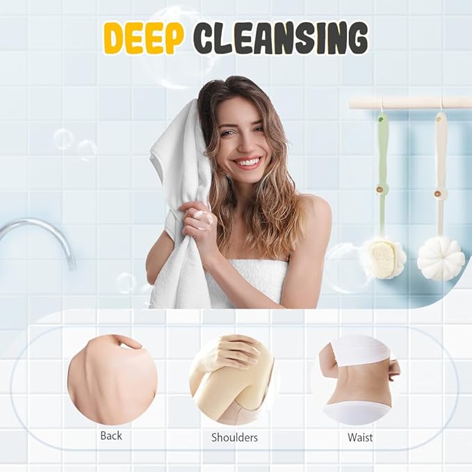 Two Sided Shower Body Brush, with Bristles and Loofah, for Skin Exfoliating Bath, Massage Bristles Suitable for Wet or Dry, Men and Women (Green-1PC)