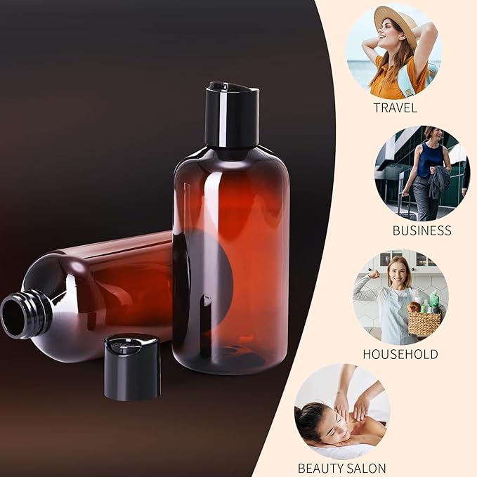 Zubebe 36 Pcs Plastic Travel Bottles with Disc Top Flip Cap Empty Refillable Squeeze Travel Containers for Shampoo Lotions Cream Toiletries Liquid Body Soap (Brown, 8 oz)