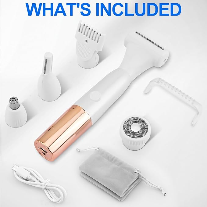 5-in-1 Bikini Trimmer Electric Razors for Women, Cordless Electric Shaver with LCD Display for Facial Body Legs Hair, Rechargeable Waterproof Pubic Body Hair Trimmer Birthday Christmas Gifts for Women