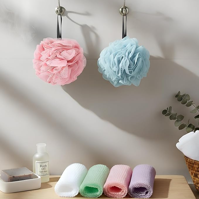 12 Pack Body Wash Cloths for Showering Set 6 Loofah Sponge 6 African Net Sponge Exfoliating Back Scrubber for Men & Women Shower (Khaki, Pink, Purple, Light Green, Sky Blue, Beige)
