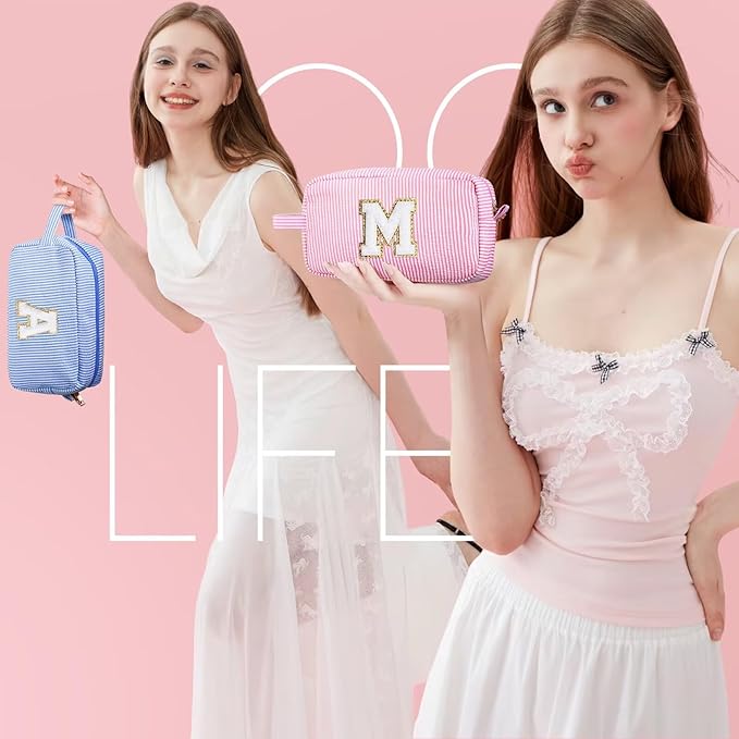 YOOLIFE Bridesmaid Proposal Gifts - Personalized Bridal Shower Bridesmaid Bride To Be Bachelorette Party Gifts Maid Matron Honor Gifts, Monogram Initial Blue Makeup Bag Cosmetic Bag Make Up Case B