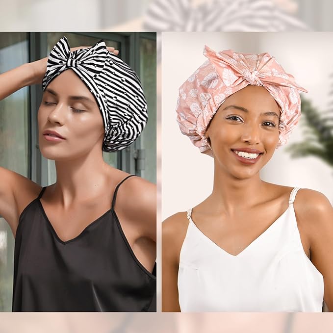 Yanibest Shower Cap for Women Reusable Waterproof, Adjustable Non-Slip Shower Hair Cap, Washable Bath Hat for Long Hair