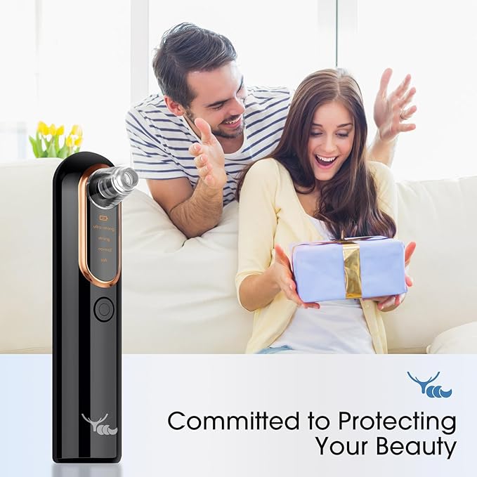 Yccu Blackhead Remover Vacuum Pore Extractor Black Head Remover for Face and Nose Blackhead Extractor Tool Pore Cleane Vacuum with USB Charge 4 Modes 5 Suction Heads for Women and Men (Black)