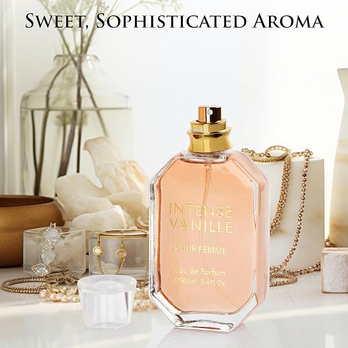 Intense Vanille for Women - Oriental Gourmand Fragrance - Top Notes of Vanilla Orchid & Jasmine Mix with Tonka Bean & Brown Sugar - Base Scents of Amber, Musk, Patchouli & Amberwood, Women Parfume