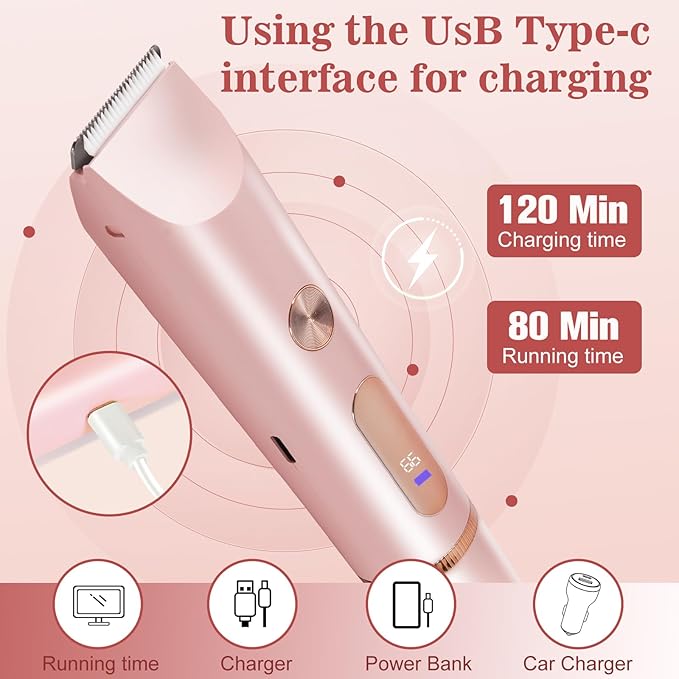 Bikini Trimmer for Women 2in1 High Power Epilators Hair Removal Waterproof Electric Razors Women's Electric Razor Pubic Hair Trimmer Shaver for Women for Ladies Pubic, Face, Underarms, Legs (Pink)