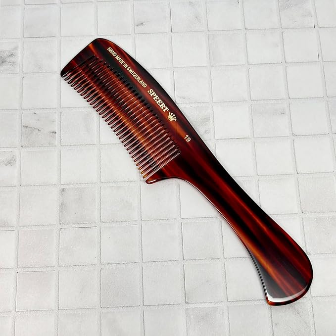 #19 Handmade Wide Tooth Rake Comb Tortoise Havana Acetate Large Handle Thick Coarse Curly Hair Detangling Parting Grooming Teasing Hair Styling Hairdresser Barber Hairdressing Wet Dry Pocket