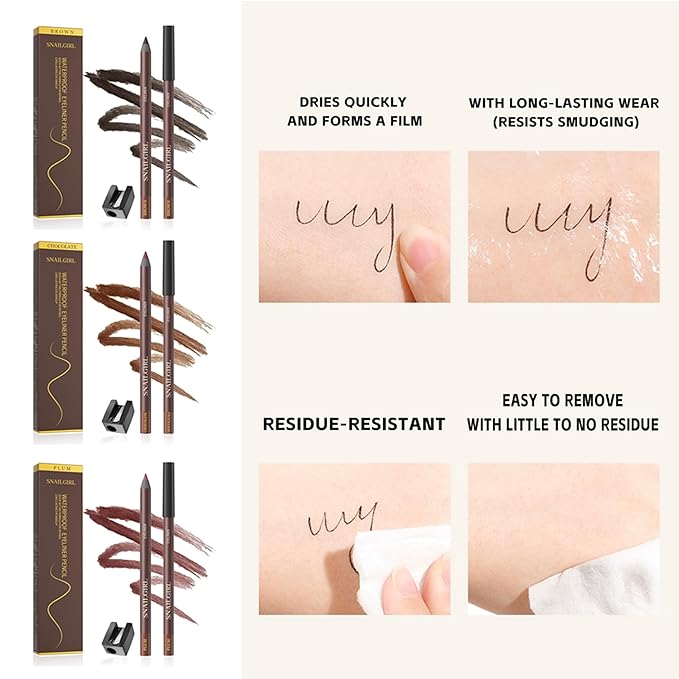 24 Hr Waterproof Eyeliner Duo Sharpenable Eye Pencil, Smudge-Proof, Transfer-Proof, Up to 16HR Wear, Smooth No-Tug Formula, Hydrating Liner With Vitamin E- With eyebrow pencil sharpener (Brown)