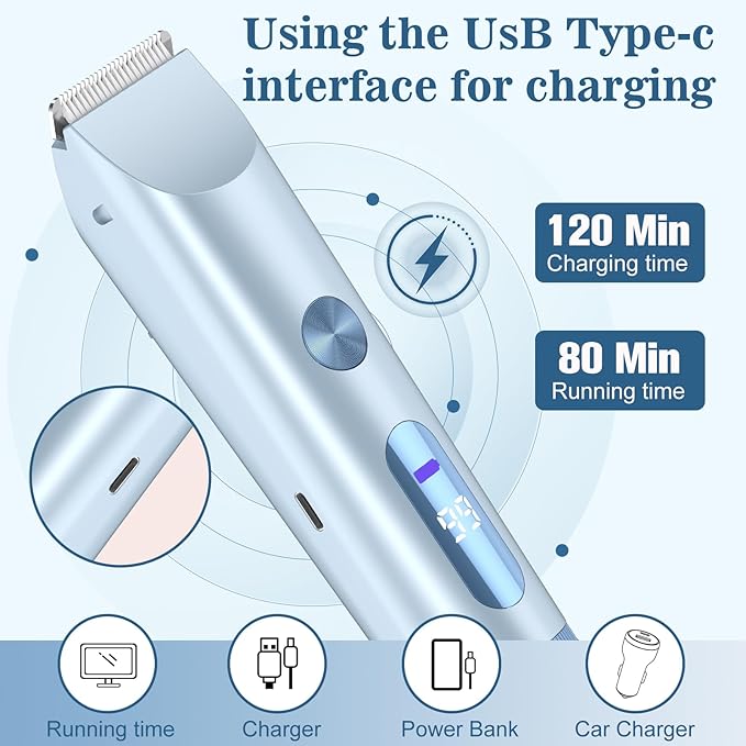 Bikini Trimmer for Women 2in1 High Power Epilators Hair Removal Waterproof Electric Razors Women's Electric Razor Pubic Hair Trimmer Shaver for Women for Ladies Pubic, Face, Underarms, Legs (Blue)