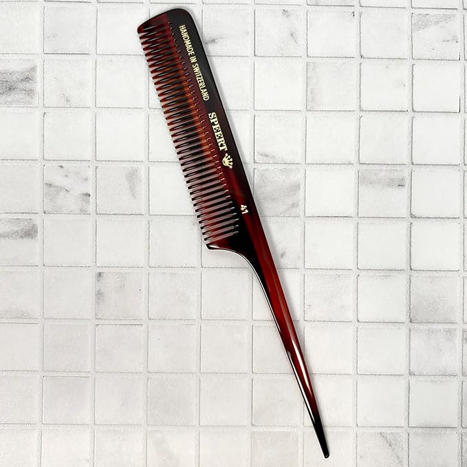 #41 Handmade Wide Tooth Rat Tail Comb Tortoise Havana Acetate Thick Coarse Curly Detangling Parting Grooming Teasing Hair Styling Hairdresser Barber Hairdressing Wet Dry Pocket Women Men Kids