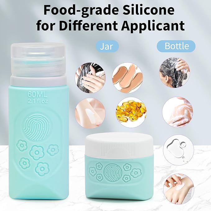 Silicone Travel Bottles 2 3 oz 90 60 40 ml Travel Jars Containers for Toiletries 5 Pack Lotion Liquid Creams Leak Proof TSA Approved Traveling Set Shampoo Body Wash Gel Makeup Skincare Women - Flower