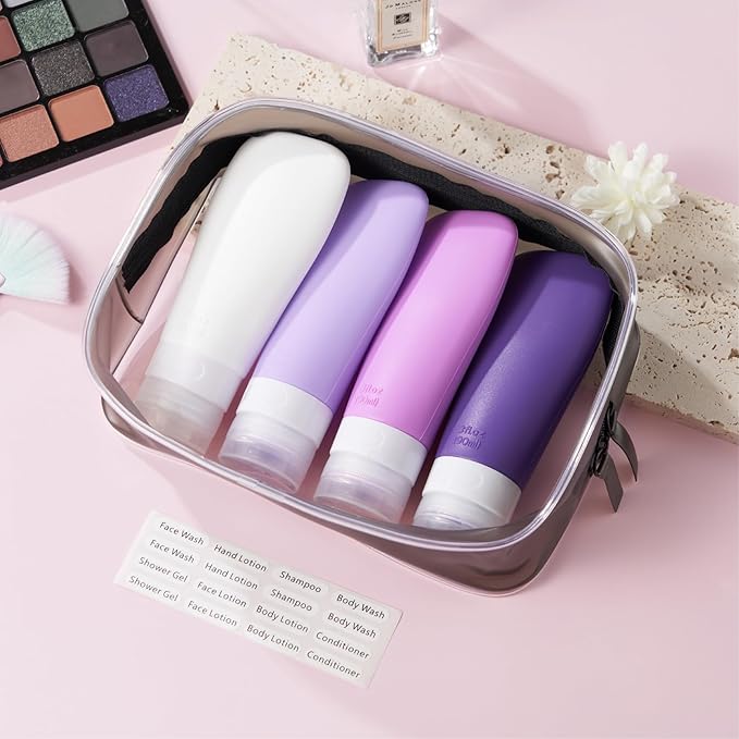 INSFIT Portable Travel Bottles, TSA Approved Leak Proof Containers for Toiletries, BPA Free Refillable Accessories for Shampoo, Body Wash, Liquids (4 Pack)