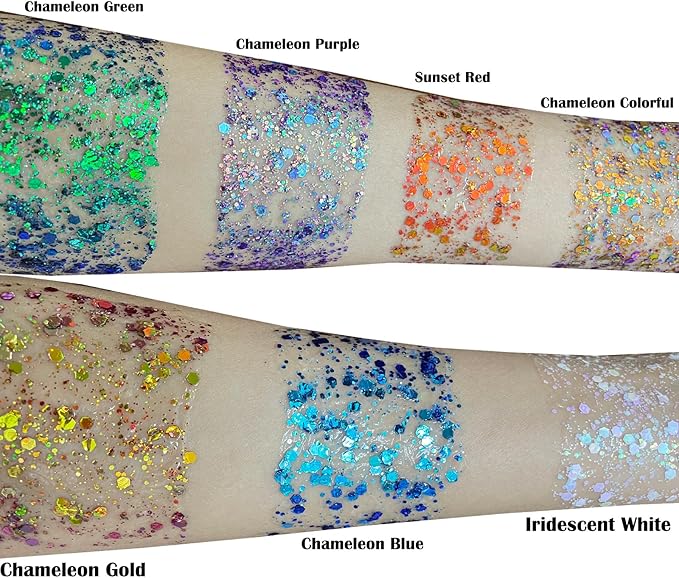 MEICOLY Chameleon Blue Hair Glitter,Chunky Face Glitter Gel,Color Changing Mermaid Singer Concerts Sparkling Glitter for Face Body,Halloween Festival Party Makeup,50ml