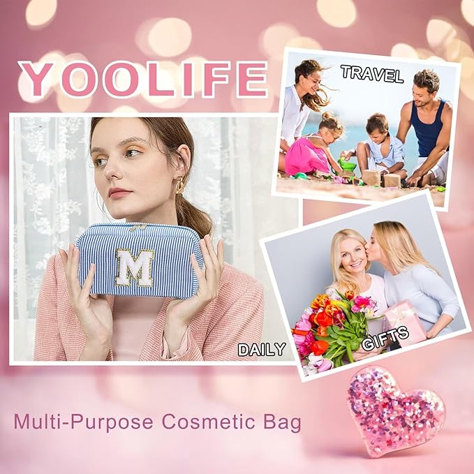 YOOLIFE Bridesmaid Proposal Gifts - Bridal Shower Gifts, Bridesmaid Gifts for Wedding Day, Maid of Honor Gifts, Bride To Be Gifts, Bachelorette Party Gift for Bride, Initial Makeup Bags for Women E