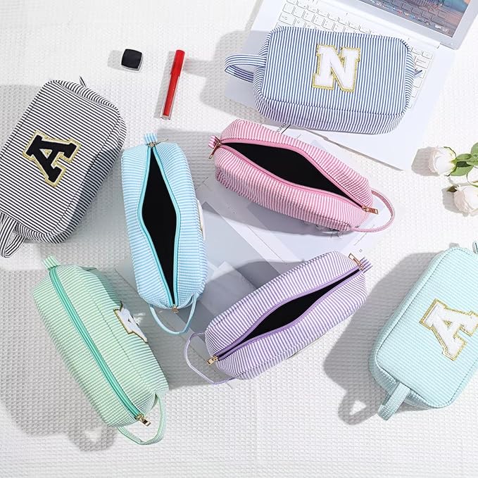 YOOLIFE Bridal Shower Gifts - Bridesmaid Bag, Bridesmaid Proposal Gifts for Wedding Day, Bride to be Gifts, Maid Matron of Honor Gift, Bachelorette Party Favors, Pink Initial Makeup Bag Cosmetic Bag E