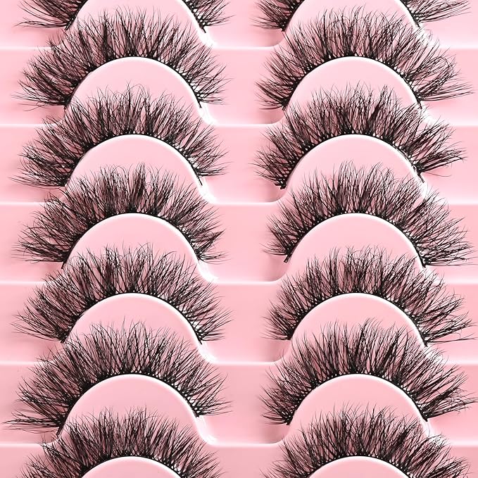 FARRED Natural Lashes Short Eyelashes Wispy False Mink Lash Strips 10 Pair Natural Look Fluffy Cat Eye Strip Eyelash Small Fake Lashes Full Pestañas Sets for MUA and Beginners Daily Makeup