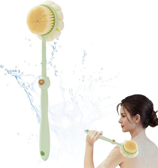 Two Sided Shower Body Brush, with Bristles and Loofah, for Skin Exfoliating Bath, Massage Bristles Suitable for Wet or Dry, Men and Women (Green-1PC)