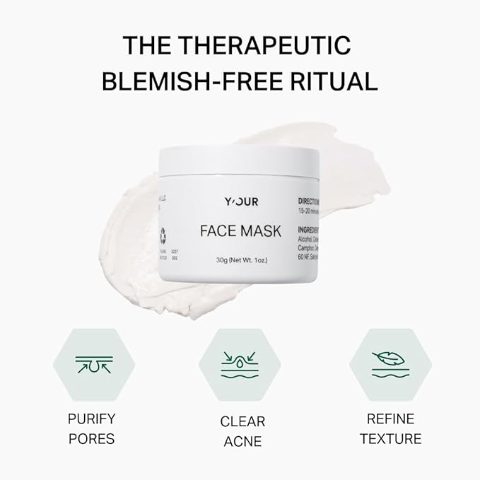 Y’OUR Purifying Detox Face Mask: Blackhead, Whitehead & Pore Remover; Anti-Acne & Pimple Care; Cleansing & Exfoliating for Hydrating & Glowing Skin; With Salicylic Acid & Bentonite Clay. Made in USA