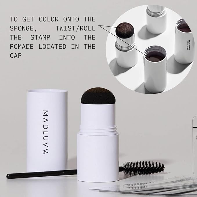 MADLUVV Brow Stamp Kit with Brow Stencils – Easy Eyebrow Shaper for Natural-Looking Brows – Popular Eyebrow Stencil Kit Used by Professionals – 9 Shapes, Spoolie, Travel Bag & Stamp (Blonde)