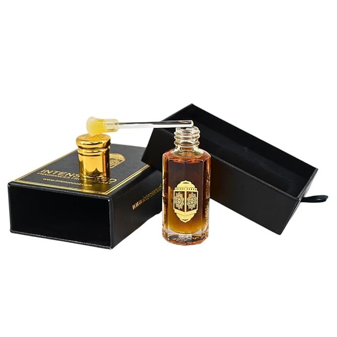 INTENSE OUD Mukhalat Malaki Arabian Perfume Oil for Men & Women, Long Lasting Alcohol-Free Concentrated Fragrance, 12ml (0.40 oz) in Black Gift Box, Rose & Vanilla Notes