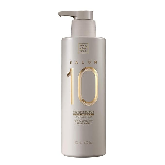 Mise En Scene Salon 10 Protein Shampoo for Severe Damaged Hair - Low porosity Hair Product, Korean HairPerfume Shampoo, 10-Sec Protein Clinic, Moisturizing & Restoring, 16.9 Fl. Oz. (500ml)