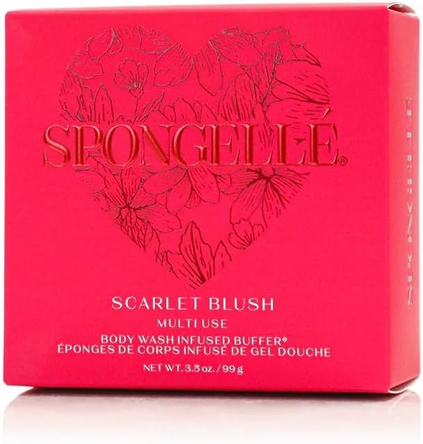 Spongellé Scarlet Blush Heart Buffer – All-in-One Exfoliating Sponge & Body Wash for Valentine's & Mother's Day Gifts