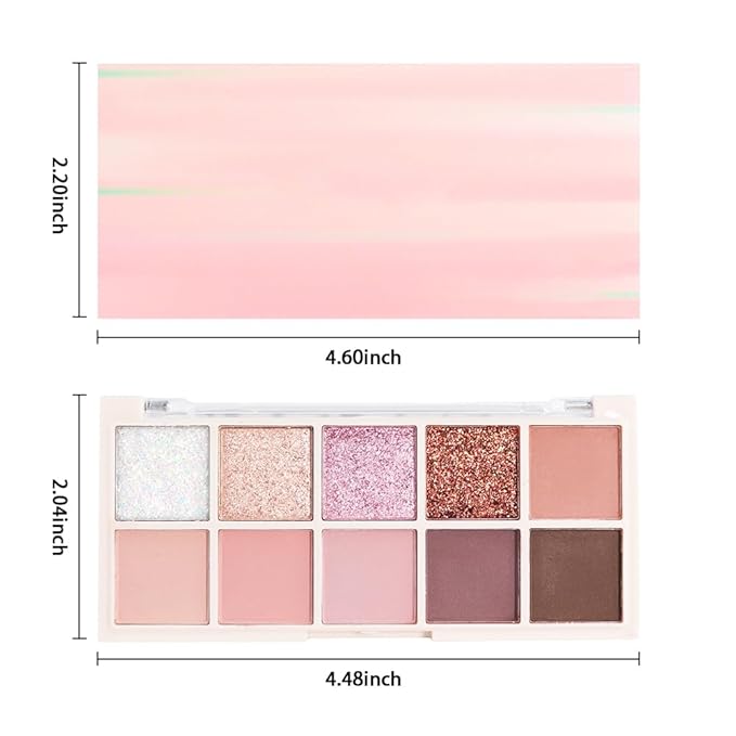 10 Colors Eyeshadow Palette, Matte&Glitter&Shimmer Eyeshadow Makeup, Naturing-Looking,High Pigment Waterproof Eye Shadow Palette Makeup, 100% Cruelty-free (08#Shimmer Pink)
