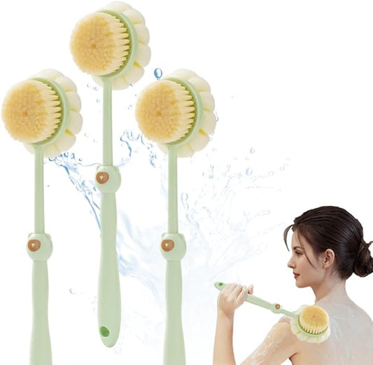 Two Sided Shower Body Brush, with Bristles and Loofah, for Skin Exfoliating Bath, Massage Bristles Suitable for Wet or Dry, Men and Women (Green-3PCS)
