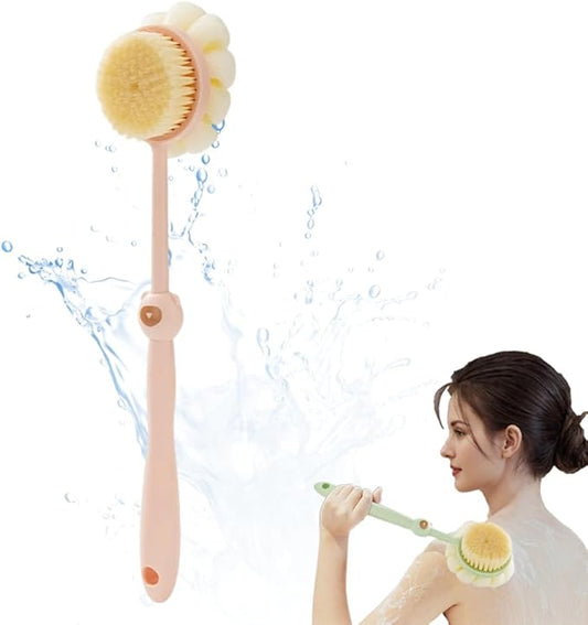 Two Sided Shower Body Brush, with Bristles and Loofah, for Skin Exfoliating Bath, Massage Bristles Suitable for Wet or Dry, Men and Women (Pink-1PC)
