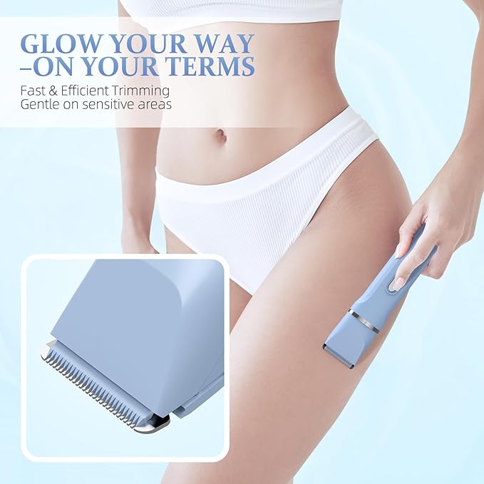 5-in-1 Bikini Trimmer for Women, IPX7 Waterproof Electric Razors Shaver, Cordless Body Hair Trimmer, Facial & Pubic Hair Removal, Ceramic Blade (Sky Blue)