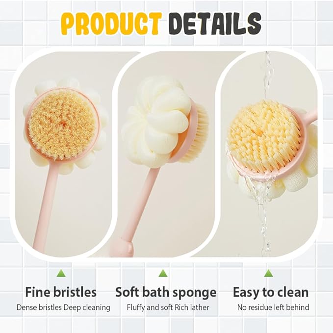 Two Sided Shower Body Brush, with Bristles and Loofah, for Skin Exfoliating Bath, Massage Bristles Suitable for Wet or Dry, Men and Women (Green-1PC)