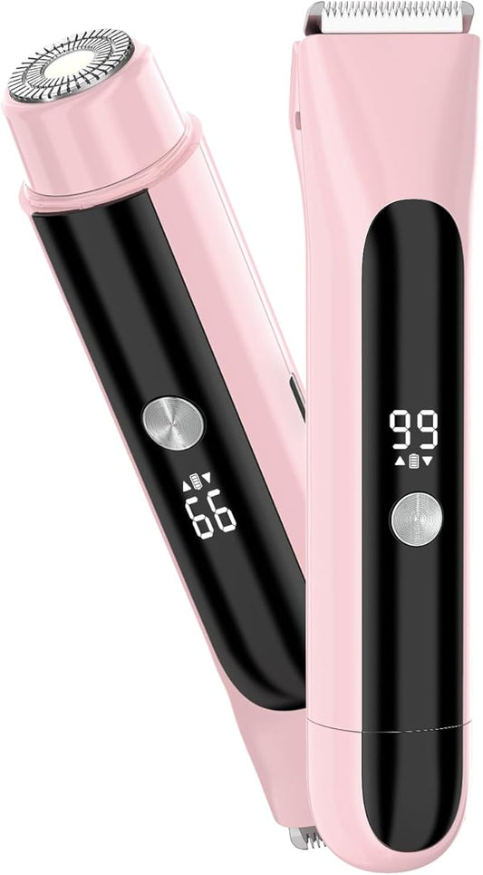 Bikini Trimmer for Women Pubic Hair,Electric Razors with Dual Heads for Body, Rechargeable IPX7 Waterproof Bikini Shaver for Travel,Facial Hair Remover for Leg Arm Face