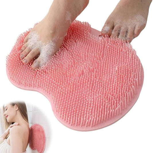 Shower Foot Scrubber Mat with Non-Slip Suction Cups, Foot Back Cleaning Pad Back Washer Exfoliating Bath Wash Pad, Non Slip Bathtub and Shower Mat with Suction Cups and Drain Holes