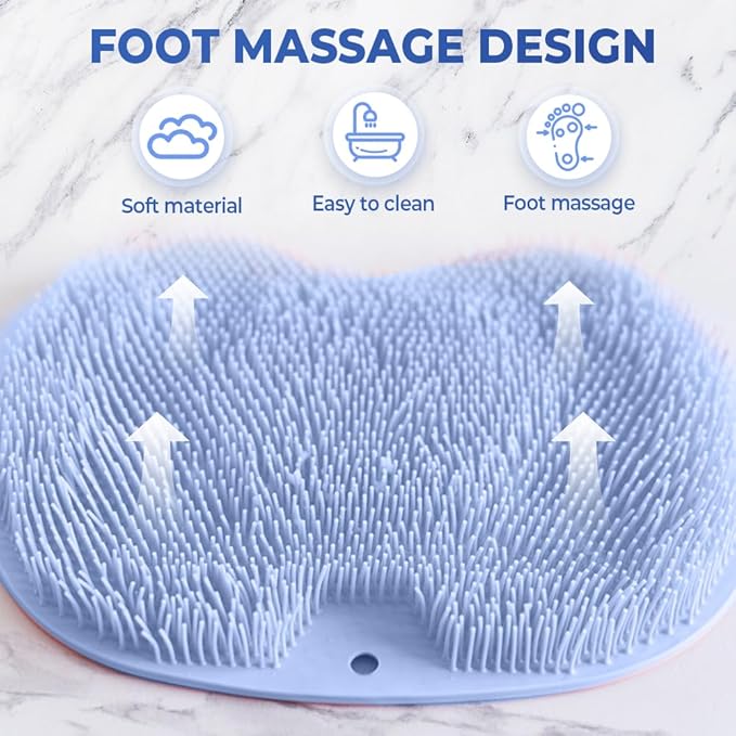 Shower Foot Scrubber Mat with Non-Slip Suction Cups, Foot Back Cleaning Pad Back Washer Exfoliating Bath Wash Pad, Non Slip Bathtub and Shower Mat with Suction Cups and Drain Holes