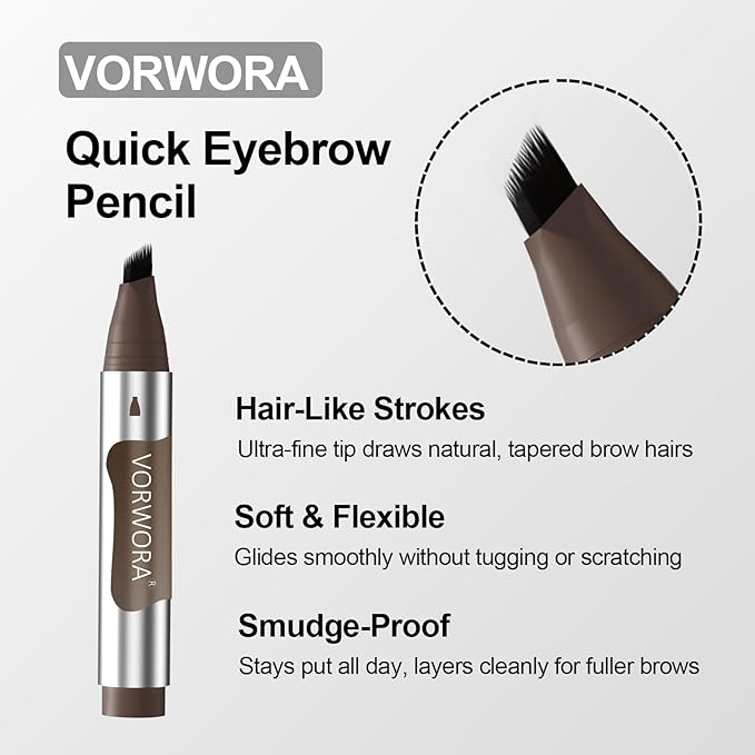 Eyebrow Pen, Microblading Eyebrow Pencil, Multi-Tip Angled Brow Brush, Waterproof Eyebrow Pencils for Women, Long Lasting Eyebrow Dye with Hair-Like Strokes Brows, Brown