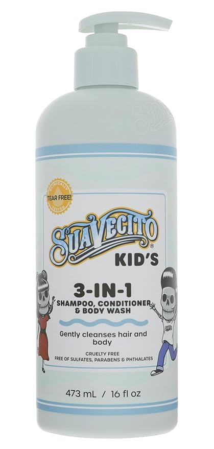 Suavecito Kid's 3-in-1 Shampoo, Conditioner, & Body Wash Milk & Honey Scent 16 oz Pump Bottle - Clinically Tested Cruelty Free Formula Free of Sulfate, Parabens, & Phthalates Ensuring No Tears