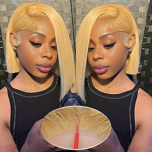 #27 Honey Blonde Lace Front Wig Human Hair Bob Wig 9x6 HD Lace Front Wigs Human Hair Glueless Wigs Human Hair Pre Plucked Pre Cut 200% Density 12 Inch Bob Wigs For Black Women