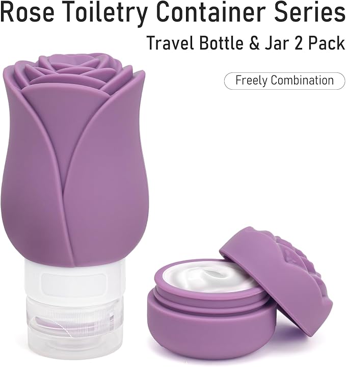 Travel Bottles for Toiletries 2 Pack, Leak Proof TSA Approved 3oz Travel Containers for Toiletries, Mini Travel Container Cream Jar, Refillable Travel Essential for Shampoo Lotion Body Wash Purple