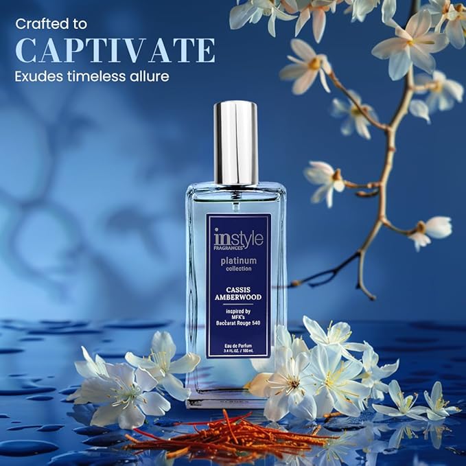Instyle Fragrances, Platinum Collection, Cassis Amberwood, Inspired by MFK’s Baccarat Rouge 540, Women’s Eau de Parfum, CLEAN, Vegan, Paraben-Free, Never Tested on Animals, 3.4 Fluid Ounces