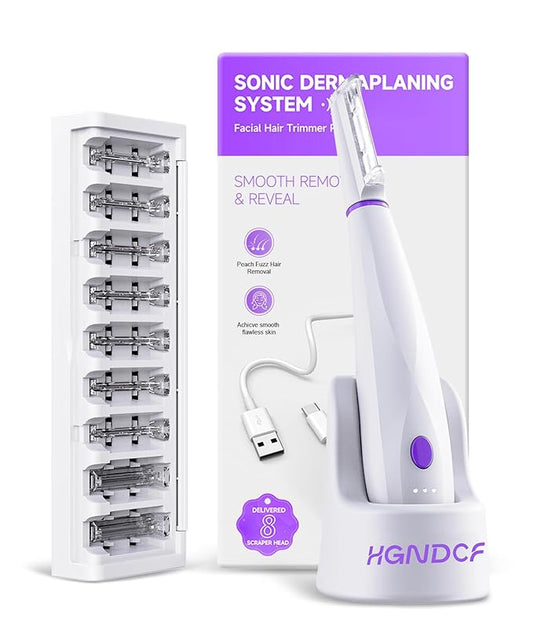 Dermaplane Razor for Women Face, Sonic Smoothly Dermaplane for Women Face & Eyebrow Razor with LED Light, 3 Speeds, Rechargeable Dermaplaning Tool for Face, 8 Blades & 2 Microsmooth Exfoliation Tips