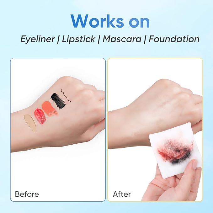 100 Count Makeup Remover Wipes, Bulk Gentle Cleansing Facial Towelettes, Individually Wrapped Travel Size,Alcohol-Free & Hypoallergenic for All Skin Types