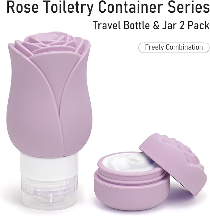 Travel Bottles for Toiletries 2 Pack, Leak Proof TSA Approved 3oz Travel Containers for Toiletries, Mini Travel Container Cream Jar, Refillable Travel Essential for Shampoo Lotion Body Wash Lavender