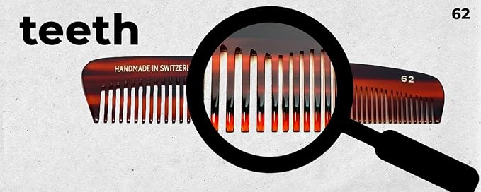 #62 Handmade Wide Narrow Tooth Comb Tortoise Havana Acetate Thick Coarse Curly Thin Fine Straight Hair Detangling Parting Grooming Teasing Hair Styling Hairdresser Barber Hairdressing Wet Dry