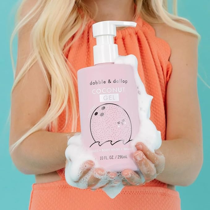 Dabble & Dollop Tropical Mini Bath Bombs & Coconut Shampoo, Body Wash and Bubble Bath for Kids - All Natural Scents, Resealable Pouch, Vegan, Gluten-Free, Cruelty-Free (Pack of 2)