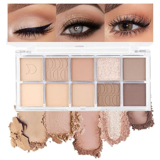 10Colors Nude Light Brown Eyeshadow Palette Makeup,Natural Neutral Eye Shadow,Naturing-Looking Long Lasting Waterproof Blendable Hypoallergenic Suitable for Beginners