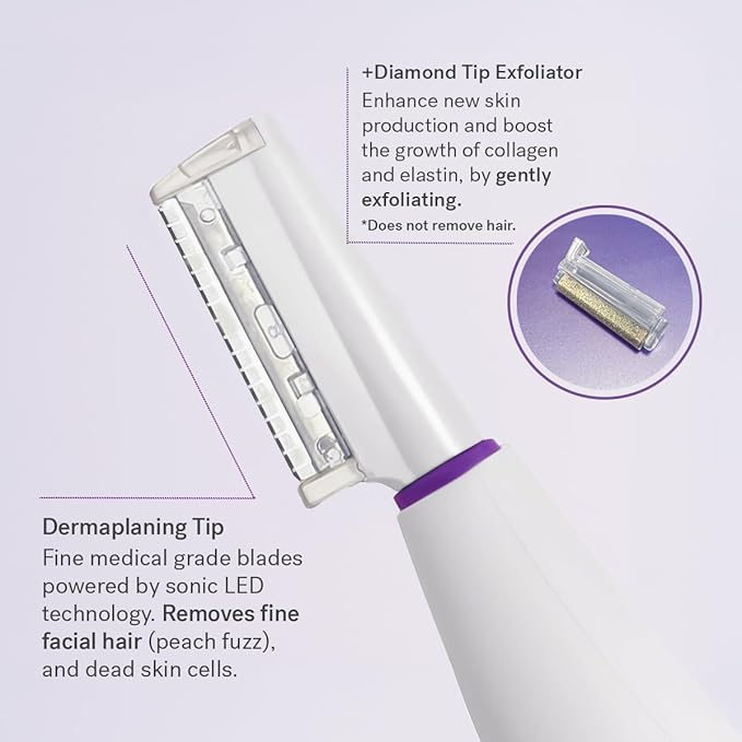 Michael Todd Beauty Sonicsmooth Pro+ Dermaplane Razor for Women Face + Eyebrow trimmer Dermaplaning System w/LED Light Peach Fuzz Remover -16 Dermaplaning Blades & 2 Microsmooth Exfoliation Tips