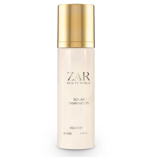 Zar Solar Tanning Oil | Fast Dark Tanning Accelerator for Outdoor Use | Natural, Non-Greasy Formula with Sweet Almond & Jojoba Oils | Nourishes & Protects Skin | Perfect for Face & Body - 100 ml